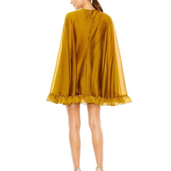 IEENA FOR MAC DUGGAL Bronze High Neck Ruffle Hem Cape Mini Dress - Picture 3 of 3